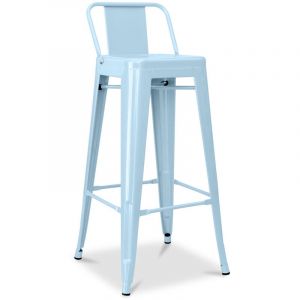 Tabouret De Bar Avec Petit Dossier Bistrot Metalix Design Industriel En Métal - 76 Cm - Nouvelle Édition Bleu Clair