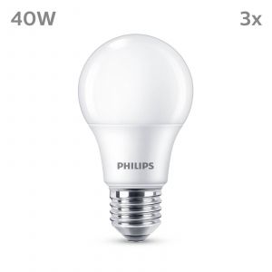 Philips Pack de 3 ampoules LED dépolies 40W, E27, non dimmable, blanc chaud