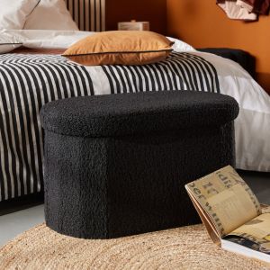 Banc coffre ovale en tissu bouclette 72x39 cm