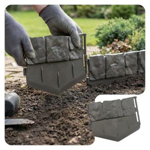 VOUNOT Bordure de Jardin Imitation Pierre 26.7m en Plastique Ultra R&eacute;sistant sans Tranch&eacute;es &agrave; Creuser Cl&ocirc;ture Gazon D&eacute;corative Facile &agrave; Installer pour All&eacute;e Pelouse Parterre Lot de 175pcs Gris
