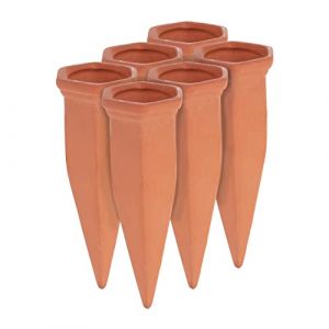 Image de Relaxdays Cône d'arrosage, terre cuite, lot de 6, pour bouteilles pet d'1,5 l, jardinières et plantes en pot, terracotta