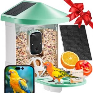 Mangeoire Oiseaux avec Camera Intelligente 2K hd ai Camera Identifie 10000 Especes deOiseaux, 3 Panneaux Solaires, Capture Auto, Notification