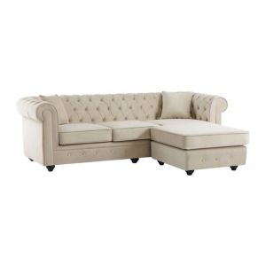 Vente-unique - Canapé d'angle chesterfield réversible en velours beige toledo
