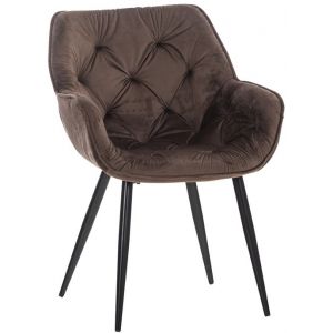 CLP Chaise de salle &agrave; manger Tanna en Velours avec Pi&egrave;tement en M&eacute;tal noir, Marron