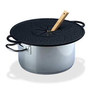 Relaxdays Protection de cuisson en silicone, pare-éclaboussures et soucoupe pour casseroles, résistant à la chaleur, facile à nettoyer, 30 cm 31 x 36,5 x 1 cm, noir