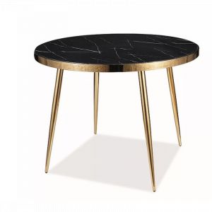 Table ronde effet marbre "Calvin" - Noir/Doré - D 100 x H 75 cm