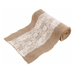 Ruedelafete Chemin de table Jute avec centre dentelle