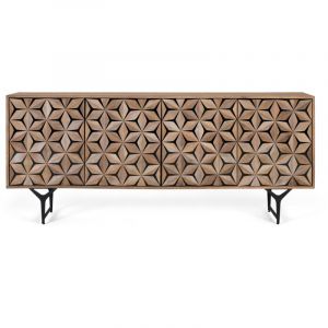 Buffet &agrave; 4 portes fabriqu&eacute; &agrave; la main en bois de manguier 177 cm