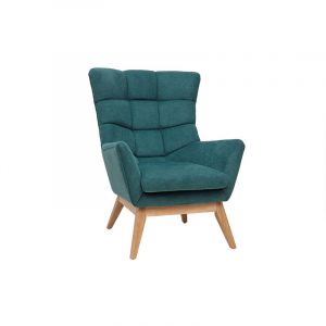 Miliboo Fauteuil en tissu chenille bleu canard et bois clair brody