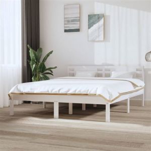 Nova VidaXL Cadre de lit Blanc Bois massif 150x200 cm Très grand