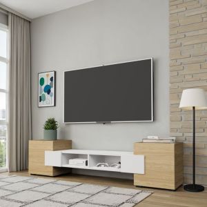 Meuble Tv Komodee Torino Finition Mate Blanc Arctique Ch&ecirc;ne Huil&eacute; 35 X 181 X 40 Cm