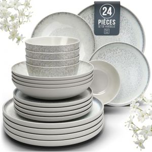 Service de Vaisselle en Grès Ibiza 24 pièces Adapté au Lave-Vaisselle et au Micro-Ondes Pure Living beige clair