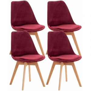 Décoshop26 Lot de 4 chaises de salle à manger design scandinave en tissu velours bordeau par pieds bois clair