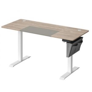 Songmics Bureau Assis Debout &Eacute;lectrique, 60 x 140 x (72-120) cm, R&eacute;glable en Hauteur, M&eacute;moire 4 Hauteurs, Cadre en Acier, Blanc Pur et Gr&egrave;ge