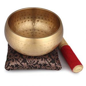 Bol chantant tibétain, 10,2 cm, avec maillet et coussin, beau son pour la guérison, le yoga, la méditation et la relaxation, doré