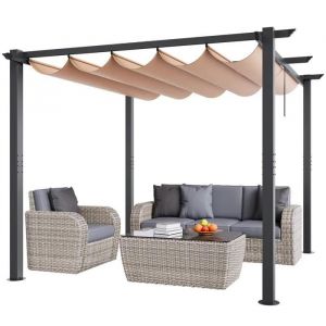 VEVOR Pergola rétractable extérieure 3 x 3 m, tonnelle de jardin en aluminium avec auvent, pergola moderne avec pare-soleil en tissu polyester épais pour patios, jardin, terrasse, arrière-cours, beige