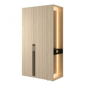 Meublorama - Armoire soria 110 cm chêne et noir avec miroir led et niche – 2 portes battantes