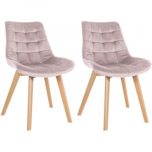 Décoshop26 Lot de 2 chaises de salle à manger design scandinave coutures carrées en velours rose pieds en bois clair 100001682