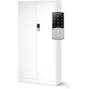 Jan Nowak Armoire &agrave; dossiers C003 de Bureau avec Serrure &agrave; Combinaison m&eacute;tallique en Acier rev&ecirc;tu par Poudre 185 cm x 90 cm x 40 cm (Blanc)