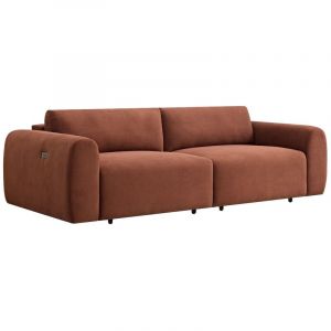 Canap&eacute; 4 places avec assise coulissante &eacute;lectrique en velours c&ocirc;tel&eacute; fines c&ocirc;tes terracotta PASTARO