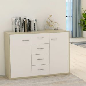 Image de VidaXL Buffet Blanc et chêne sonoma 88x30x65 cm Aggloméré