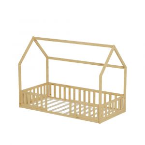 Minea Lit cabane avec barrière nid enchante 90x190 cm (matelas non inclus)