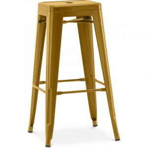 Tabouret De Bar - Design Industriel - 76cm - Metalix Doré