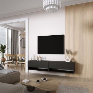 Meuble TV 170 cm Noir Mat, 170 &times; 32 &times; 34 cm