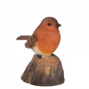 Figurine d'oiseau sonore avec détecteur de mouvement - Rouge gorge - H 10 cm