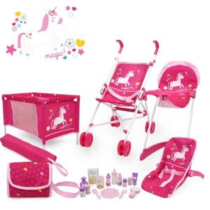 509 Crew Unicorn Rose 21 pièces Poupée Stroll n Play & Care Combo Set