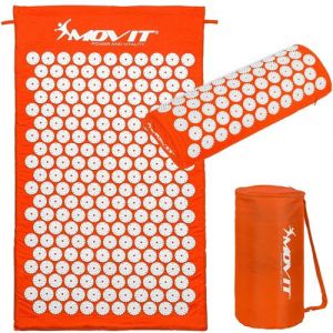 Movit Tapis d'acupression, modèle TUINA (75x44x2,5cm) avec coussin et sac, testé au niveau des substances nocives, housse 100% coton, tapis de massage, orange