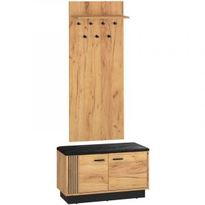 Meuble entrée porte-manteau étagère et banc à chaussures 2 portes Nilo Bois