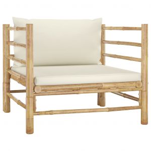 VidaXL Canapé de jardin avec coussins blanc crème Bambou