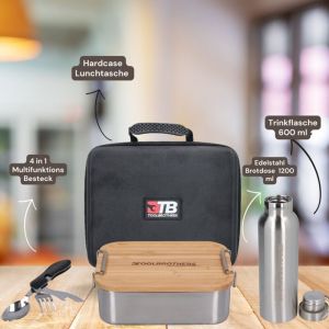 Toolbrothers Fan boîte à déjeuner avec sac de transport étanche inoxydable avec couvercle en bambou 1200 ml + gourde en acier