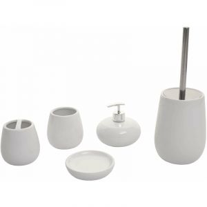 Décoshop26 Set de 5 accessoires de salle de bain en céramique pour salle de bain blanc - blante