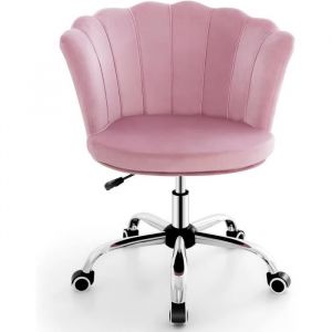 Costway - Fauteuil de Bureau en Velours avec 5 Roues Universelles, Chaise de Coiffeuse avec Hauteur Réglable, Chaise Salon Rembourrée Pivotante,