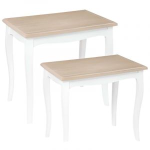 Pegane Lot de 2 tables d'appoint gigognes en bois coloris blanc / naturel