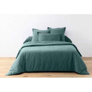 Parure housse de couette unie bleu canard