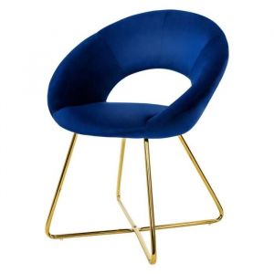 ML-Design Chaise de Salle à Manger en Velours, Bleu, avec Dossier Rond, Assise Rembourrée, avec Pieds en Métal Doré, Coussin Epaissi