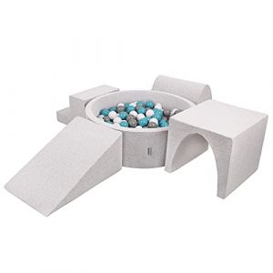 Image de Aire De Jeux En Mousse Avec Rond Piscine à Balles (300 Balles) Pour Enfants, Gris Clair: Gris/Blanc/Turquoise - gris clair: gris/blanc/turquoise