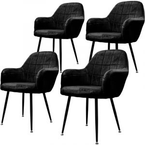 ECD Germany Lot de 4 Chaises de Salle à Manger Cuisine Salon Séjour - Noir - Assise Siège