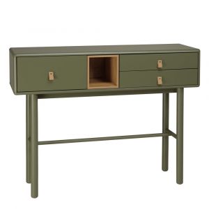 Macabane ETHAN - Console verte 3 tiroirs et 1 niche en bois naturel