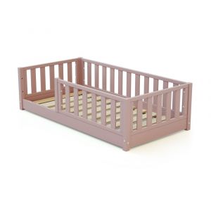Jurababy Lit enfant au sol en bois 70x140 - Rose poudré
