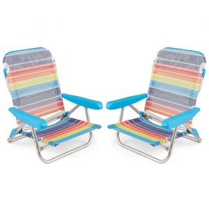 Lot De 2 Chaises De Jardin Pliables Costway, Dossier Réglable À 5 Niveaux, Sangle De Transport, Charge 150 Kg, Pour Pêche Camping