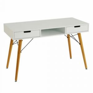 Image de Table de console bureau meuble d'entr&eacute;e coloris blanc/naturel - Longueur 120 x Profondeur 55 x Hauteur 74,50 cm