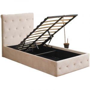 Homy France - Lit coffre 1 place corsica en velours beige 90x190cm