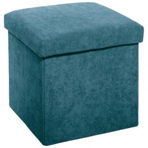 Image de Atmosphera 2 en 1 Pouf pliant et Coffre de rangement Velours côtelé Bleu