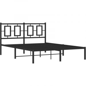 VidaXL Cadre de Lit Métal avec Tête de Lit, Lit Double avec Sommier à Lattes, Lit Adulte avec Pied, Meuble de Chambre, Moderne, Noir 140x190 cm