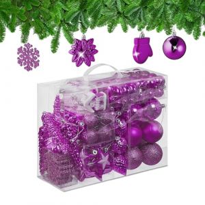 Relaxdays Boules de No&euml;l, Lot de 100, en Plastique, Paillettes, Mates, Brillantes, d&eacute;coration de Sapin, Rose Fuchsia