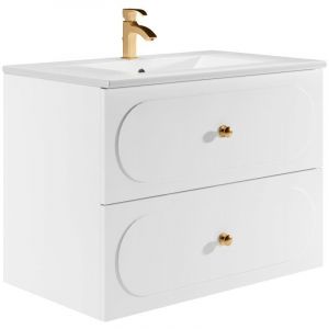 Meuble de salle de bain suspendu avec vasque &agrave; encastrer - Blanc - 80 cm - SATOBAL